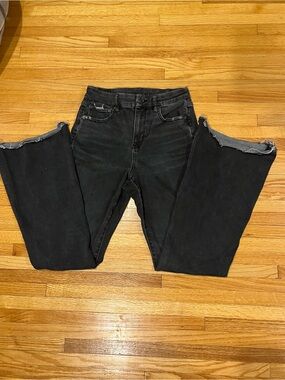 American Eagle Curvy Black Distressed High-Rise Flare Jeans